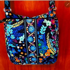 Lovely Vera Bradley Crossbody  Tote, Black with Blue Multi Color  NWOT